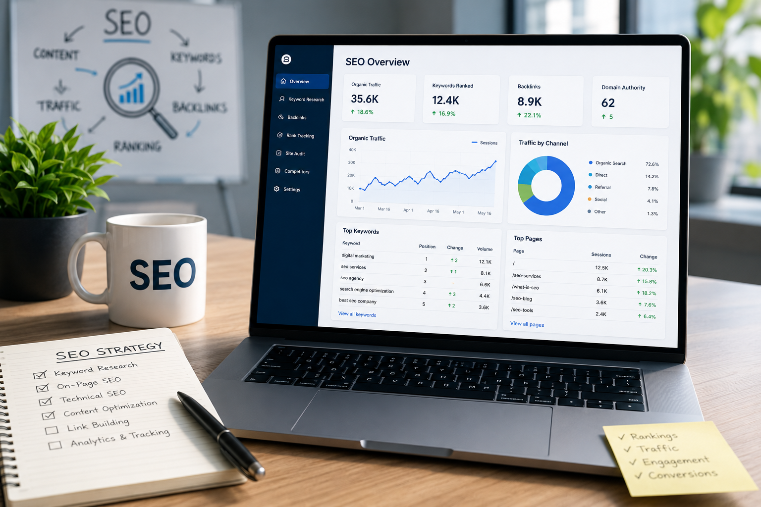 a clean modern office workspace scene with a lapto